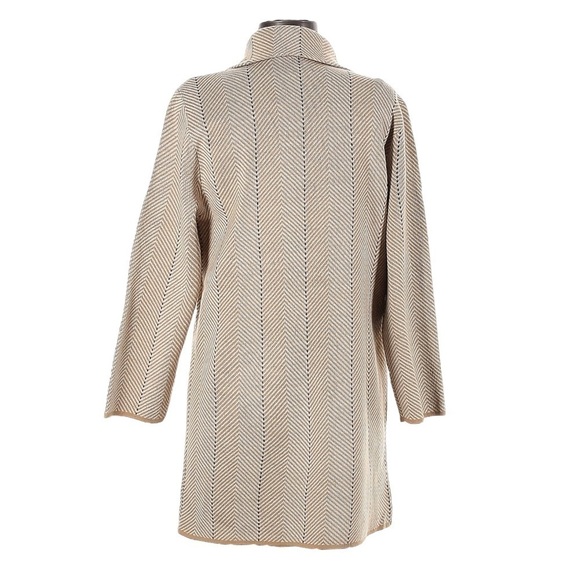 Anne Klein Chevron Stripe Tan Peacoat Trench Style Knit Open Coatigan Size M NWT - Picture 2 of 10